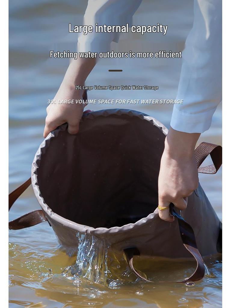 Secchio Pieghevole Portatile da Esterno con Valvola e Coperchio, Grande Capacità, Manico Rotondo - Perfetto per Campeggio e Pesca