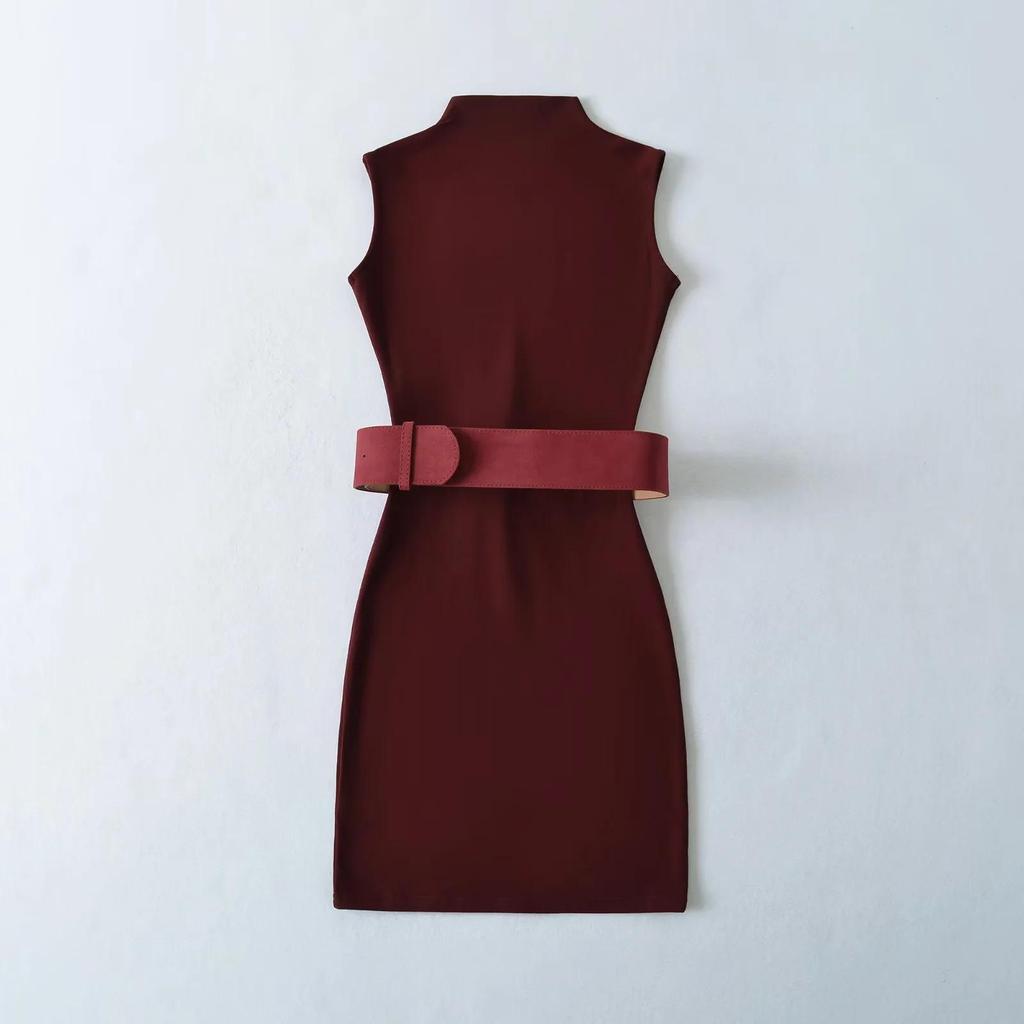 Pure Desire Black Sleeveless Belted Slim Fit Dress - Sexy, Flattering, Hip-Hugging Skirt for Hot Girls