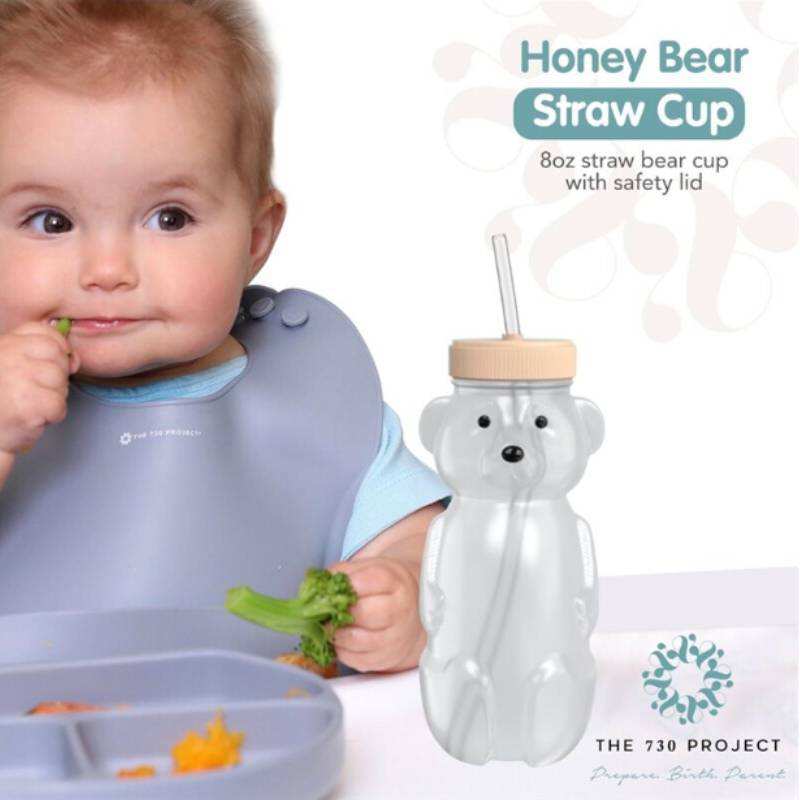 Small Bear Drink Cup Set With Silicone Straws And Brushes For Kids And Teens