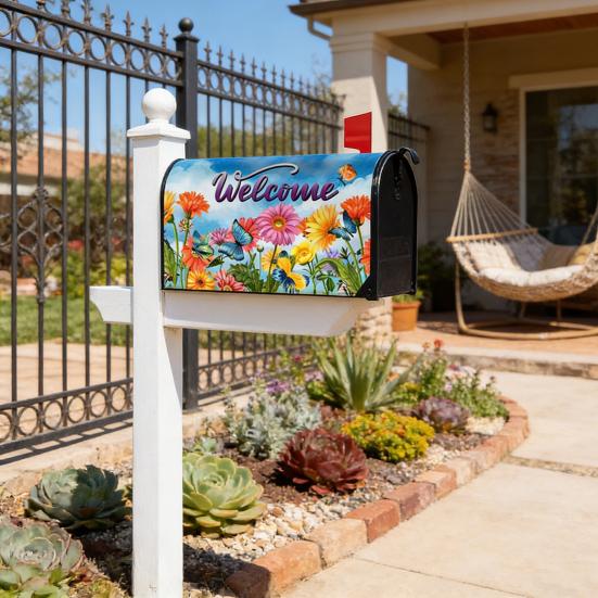 Mailbox Cover Spring Summer Floral Birds Mailbox Wrap Letter Post Box Cover Wrap Decoration for Outside Garden Yard Home Decor