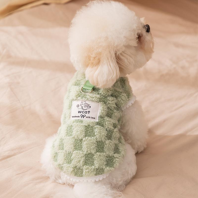 Pet clothes Autumn and winter fleece can be towed fleece checkerboard small dog than bear teddy dog clothes