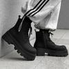 Fashion 2025 New British Style Men's Short Boots Autumn New Men's Boots Platform Boots Fashionable Black High Top Leather Shoes for Men