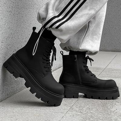 2025 Nieuwe Britse Stijl Heren Korte Laarzen Herfst Nieuwe Herenlaarzen Platformlaarzen Modieuze Zwarte Hoge Top Leren Schoenen voor Heren