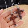 Vielseitige Retro Unisex Massivholz Inlay Kreuz Edelstahl Halskette