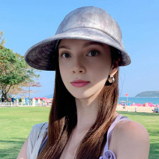 Beach Hat Large Brim Full Face Sun Protection Breathable Semi-Hollow Design Ties Foldable Hat Summer UV Blocking Ponytail