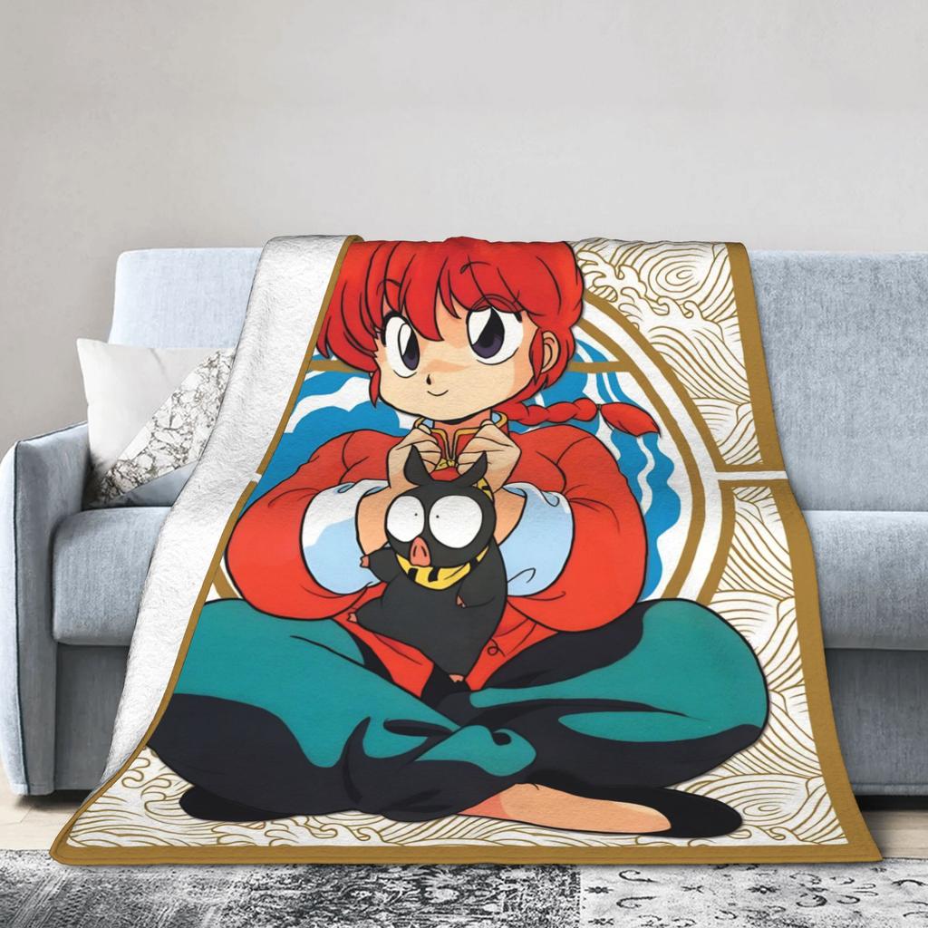 Anime Ranma And P-chan Blanket Flannel Print  Multi-function Warm Throw Blanket for Bedding Car Rug Piece