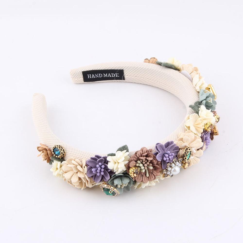 Baroque Style Sponge Dried Flower Headband Rhinestone Wedding Headwear Flower Headband Handmade Lightweight Flower Hair Band