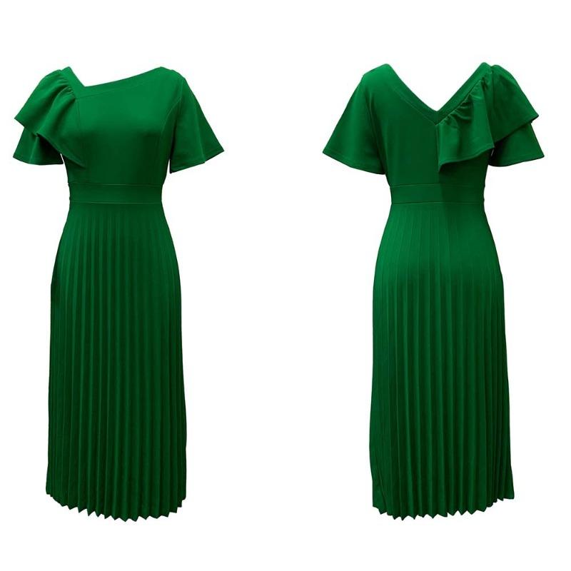Women's clothing  summer new temperament waist thin ruffle edge short sleeve pleated dress