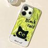 Green Cartoon Black Cat Camlet Texture Phone Case for Xiaomi Redmi 13C 14C A5 A3 A4 A3X Note 14 13 12 11 11S 10 Pro Shell Cover