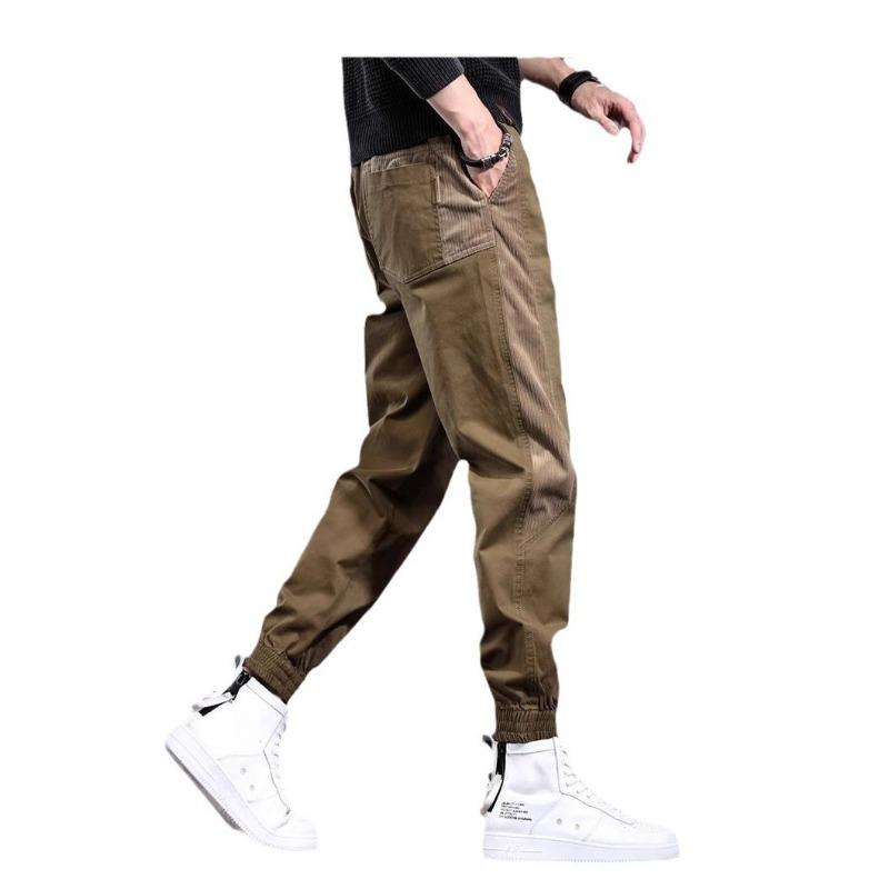 Tooling Pants Men's Autumn New Splicing Contrasting Casual Pants Gray Loose Wide-leg Tied Men's Trousers