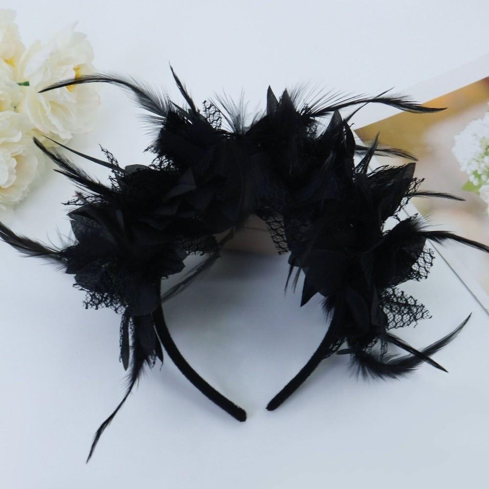 

Feather Decoration Feather Flower Headband Floral Design Stylish Accessory Feather Hair Accessory Retro Style Cocktail Headband чёрный