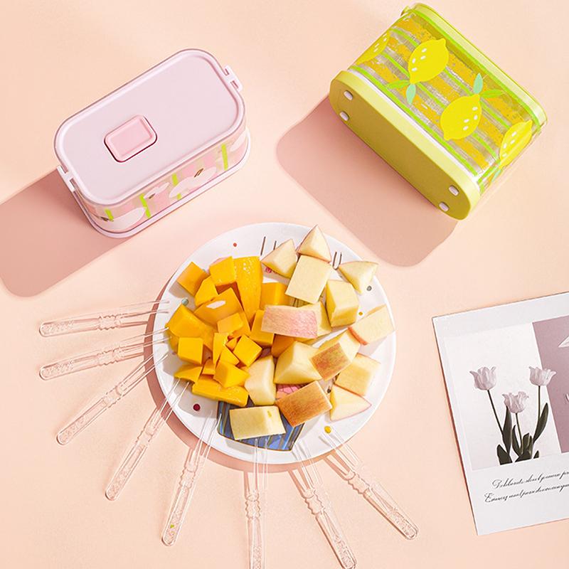 Disposable Fruit Fork Storage Box With 50 Pcs Fruit Forks Press Design Reusable Portable Fork Organizer Home Party Use
