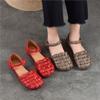 Johnature Versatile Women's Shoes Casual Genuine Leather Hand Woven Round Toe Flat Sandals