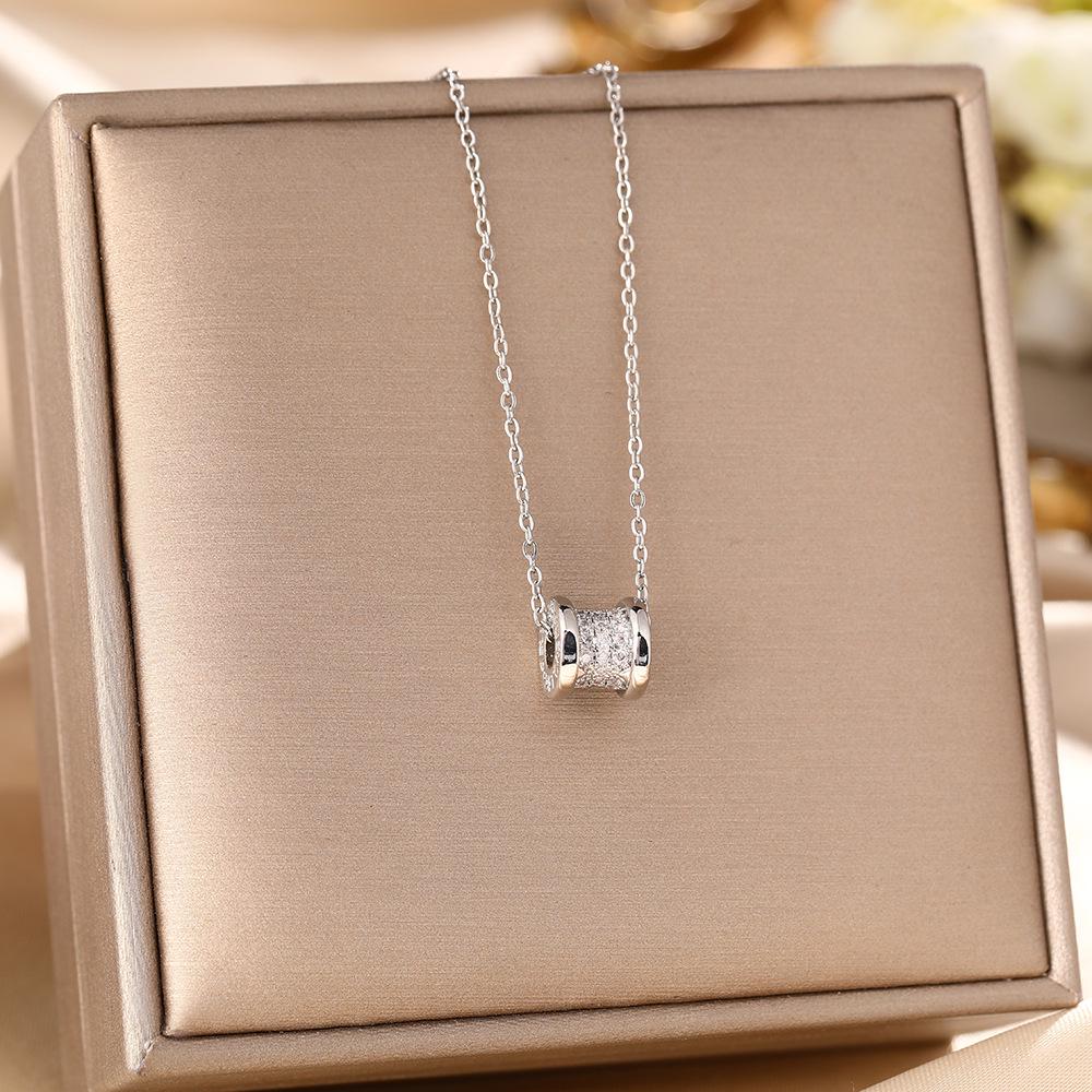 Women's Silver Titanium Steel Necklace with Micro-Inlaid Zircon - Elegant, Durable Clavicle Chain Jewelry