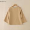 ZANZEA Women Casual Round Neck 3/4 Sleeve Solid Color Loose Blouse