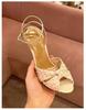Fashion 2025 Summer New Sexy Rhinestone Bling Bling Sandals Stiletto High Heels Women's Mesh Knotting Slingback Open Toe Buckle Sandals