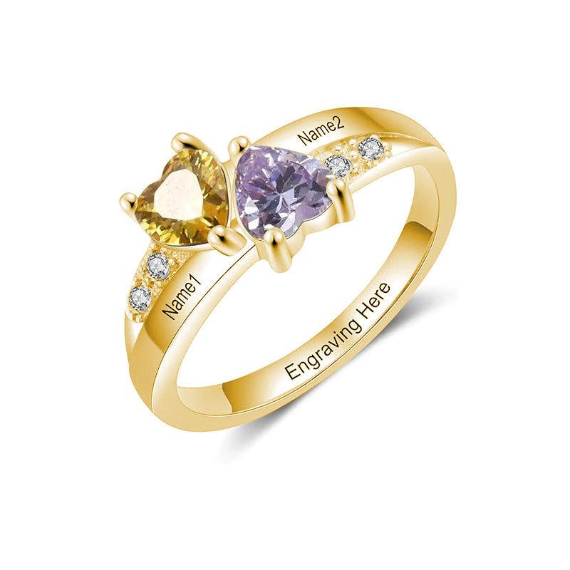 Cross-border Bestseller Mothers Day Custom-engraved Ring with Copper Alloy  Birthstone; Copper Electroplated Womens Jewelry Gift