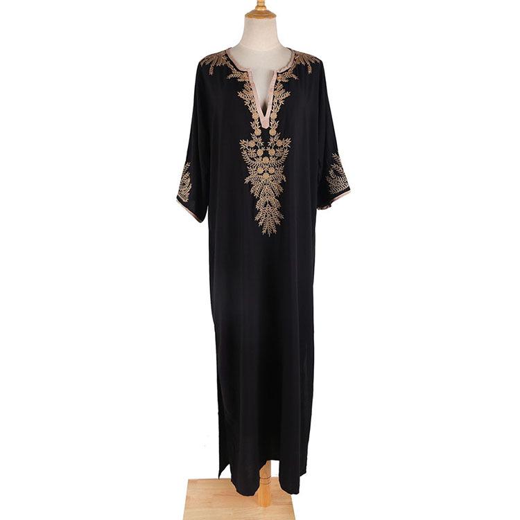 European-American Embroidered V-Neck Cotton Swimsuit Cover-Up