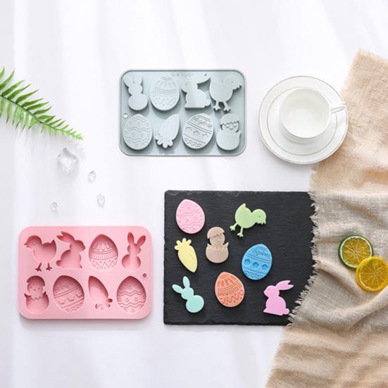 Easter Silicone Mold 8 Cavity 3D Bunny Carrot Egg Chick Shapes Non-Stick Flexible Mold Chocolate Candy Pudding Soap Clay Baking Decorating