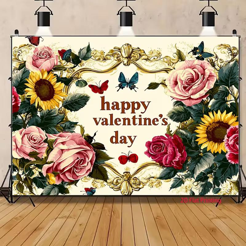 2D Cheerful Happy Birthday Backdrop with Flowers, Balloons and a Blue Sky