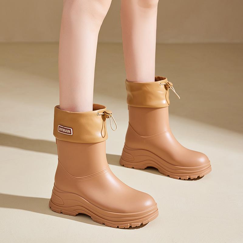 

Новый комплект женских дождевых сапог на толстой подошве, повседневная модная обувь, спортивная обувь, водонепроницаемая обувь, износостойкая резиновая обувь, рабочие женские дождевые сапоги 40 коричневый