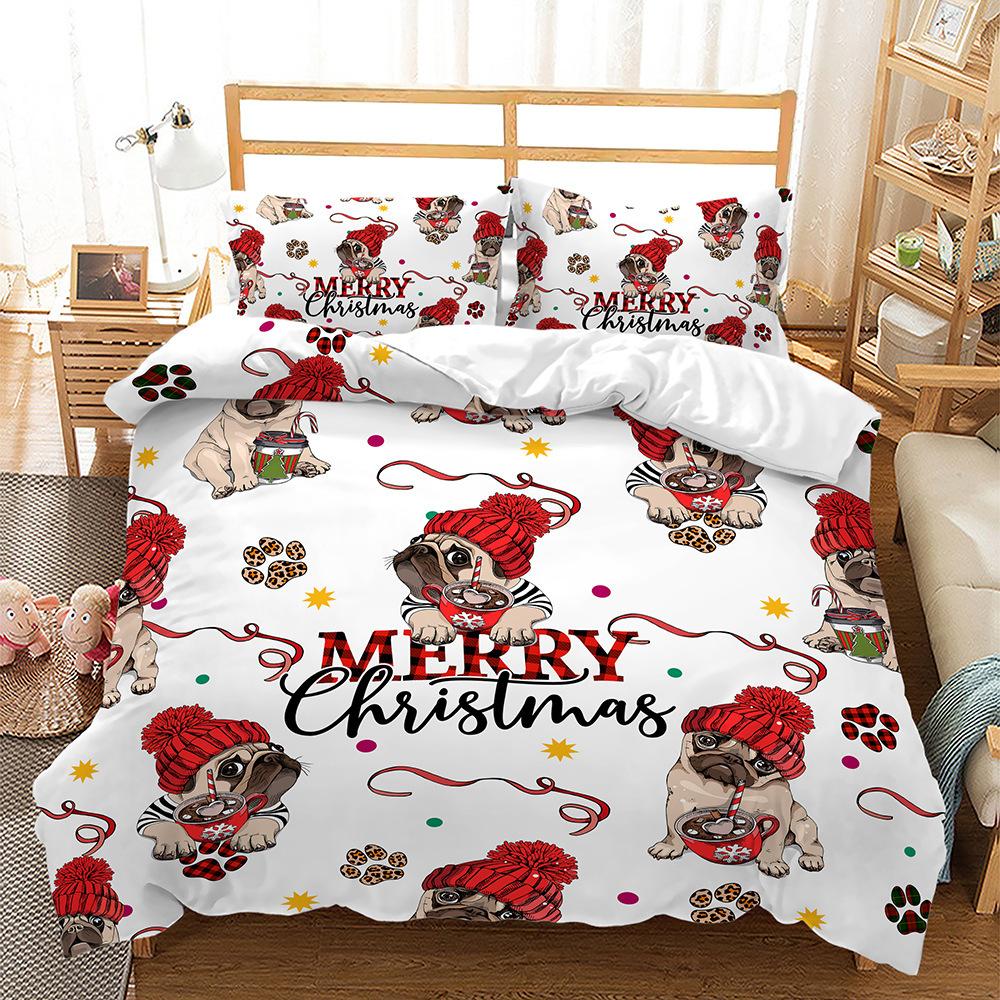 Christmas Series Quilt Cover Pillowcase Digital Printing Three-Piece Set, Bedding