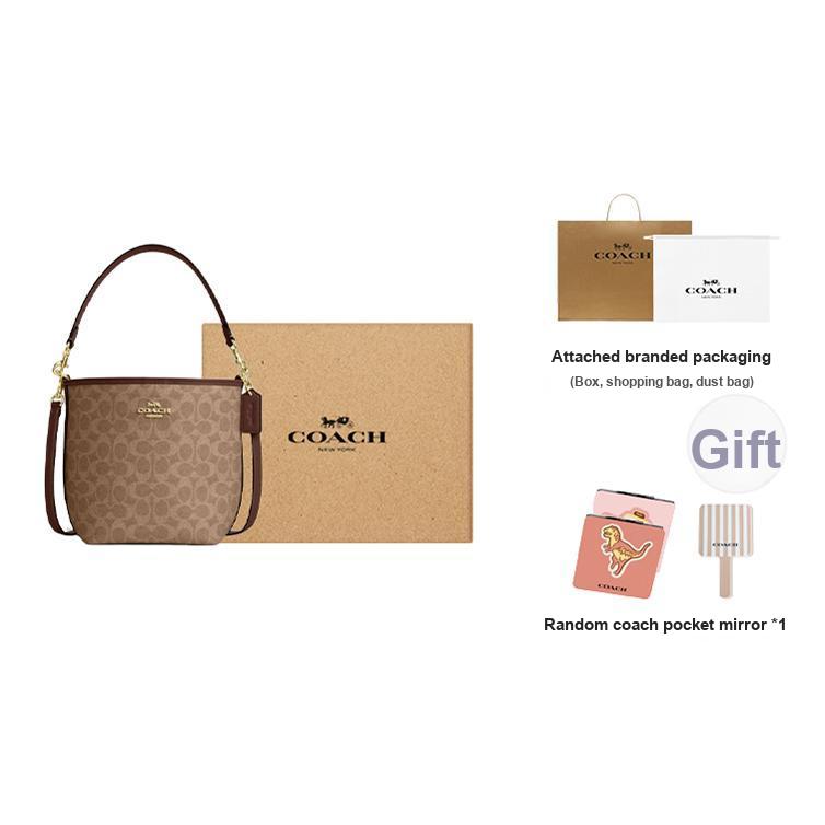 Coach City Bucket 17 Monogram Metal Logo Signature Coated Canvas Tote Shoulder Bag Small Women bags Brown CT800-IMXHE