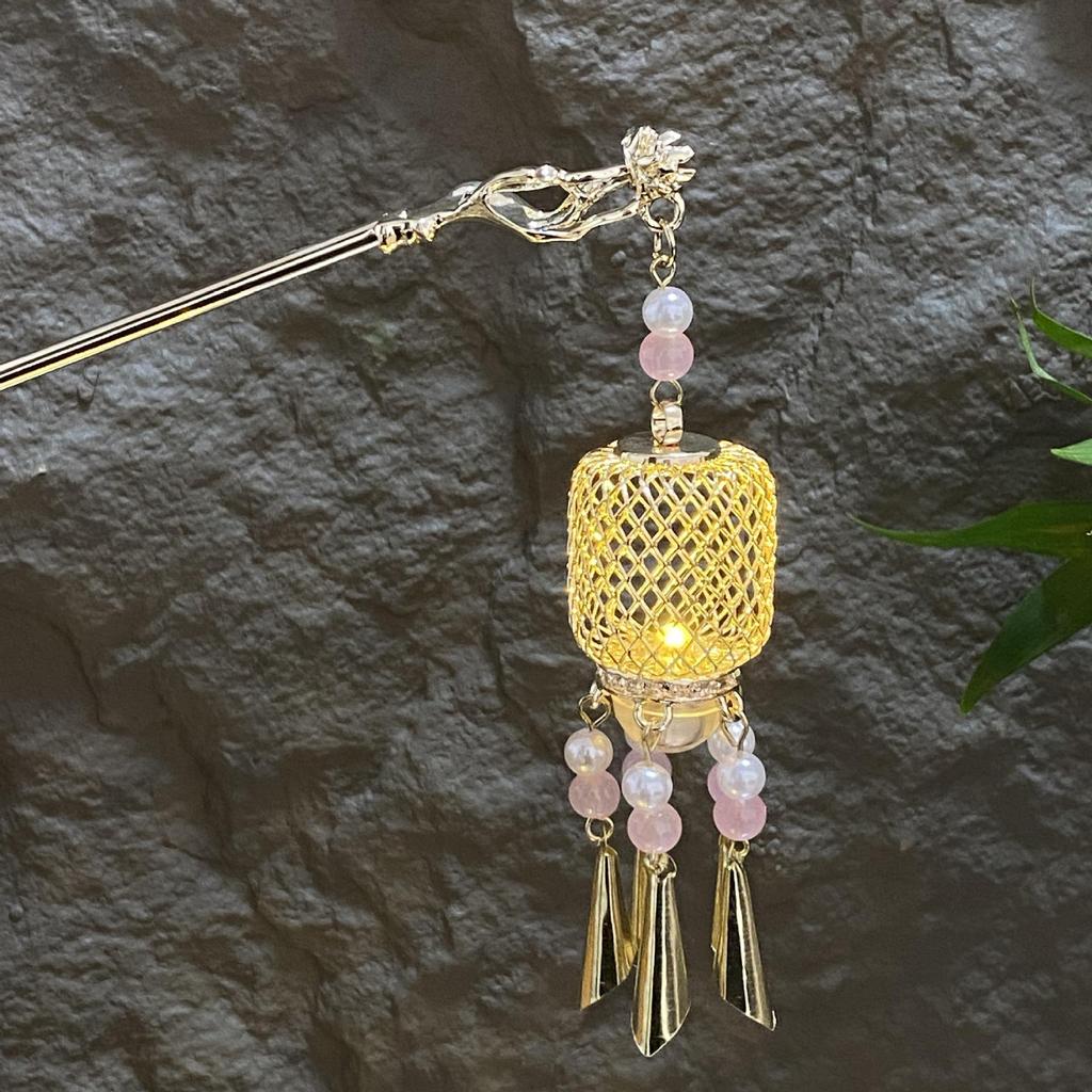 Fermacapelli Lanterna Luminosa di Alta Gamma per Gonne Hanfu - Popolare Accessorio Stile Paesaggistico