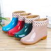 Women's Fashion Anti Slip Waterproof Short Tube With Cotton Rain Boots Kitchen Work Rubber Shoes