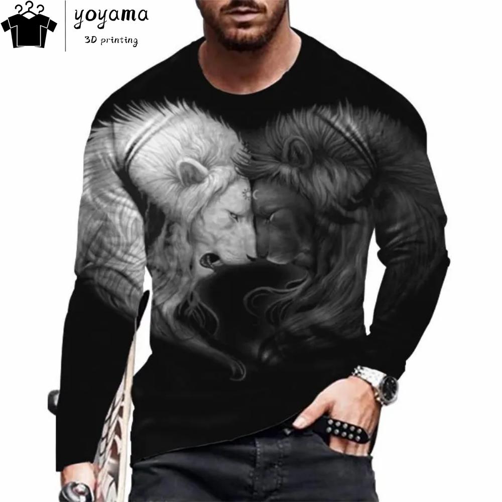 

Модная мужская футболка с длинным рукавом с принтом льва, мужская одежда, повседневная футболка, мужские футболки в стиле Харадзюку для мужчин, графические футболки 6XL