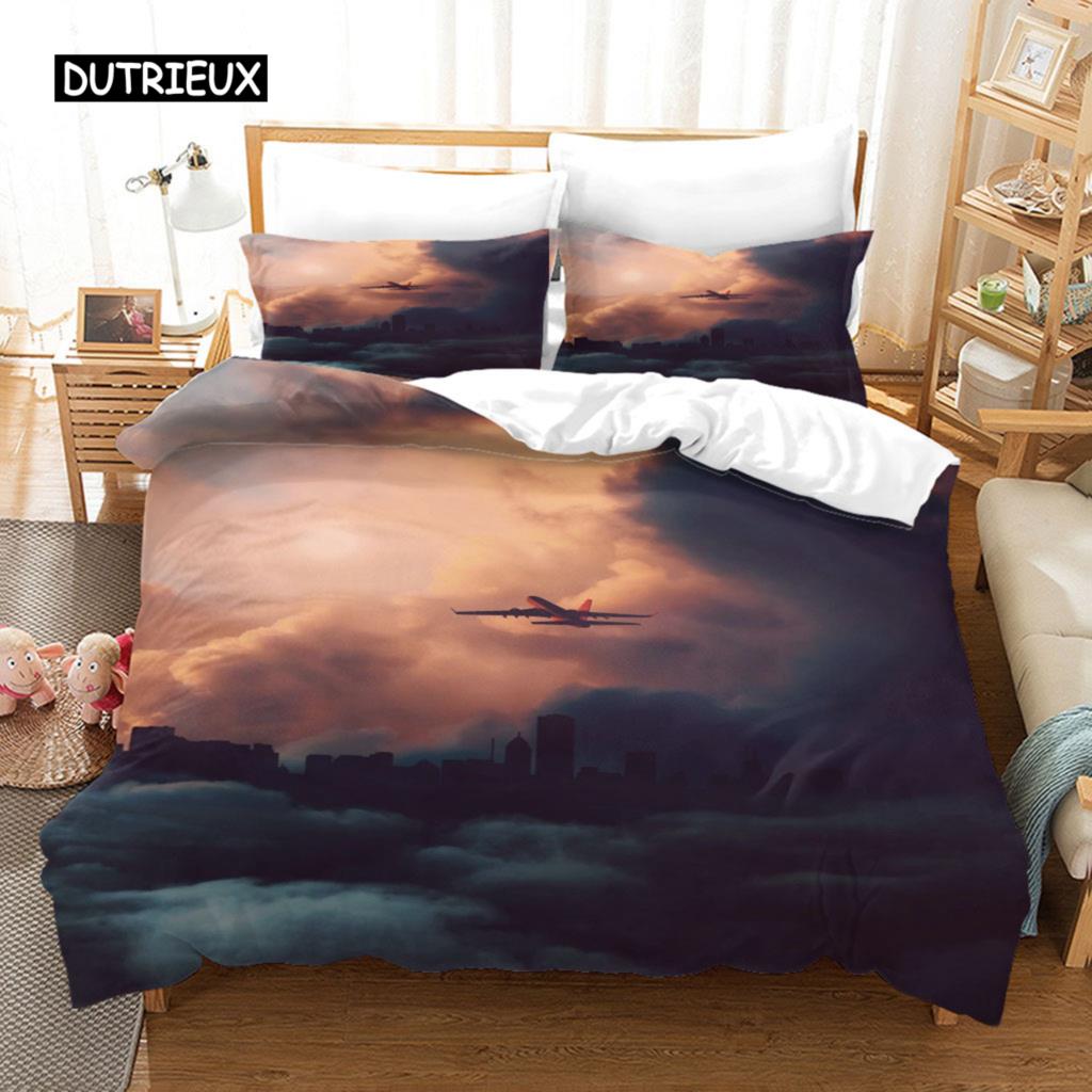Natural Landscape King Queen Duvet Cover Comic Ink Painting Style Bedding Set Adults Tree Mountain River Polyester Quilt Cover