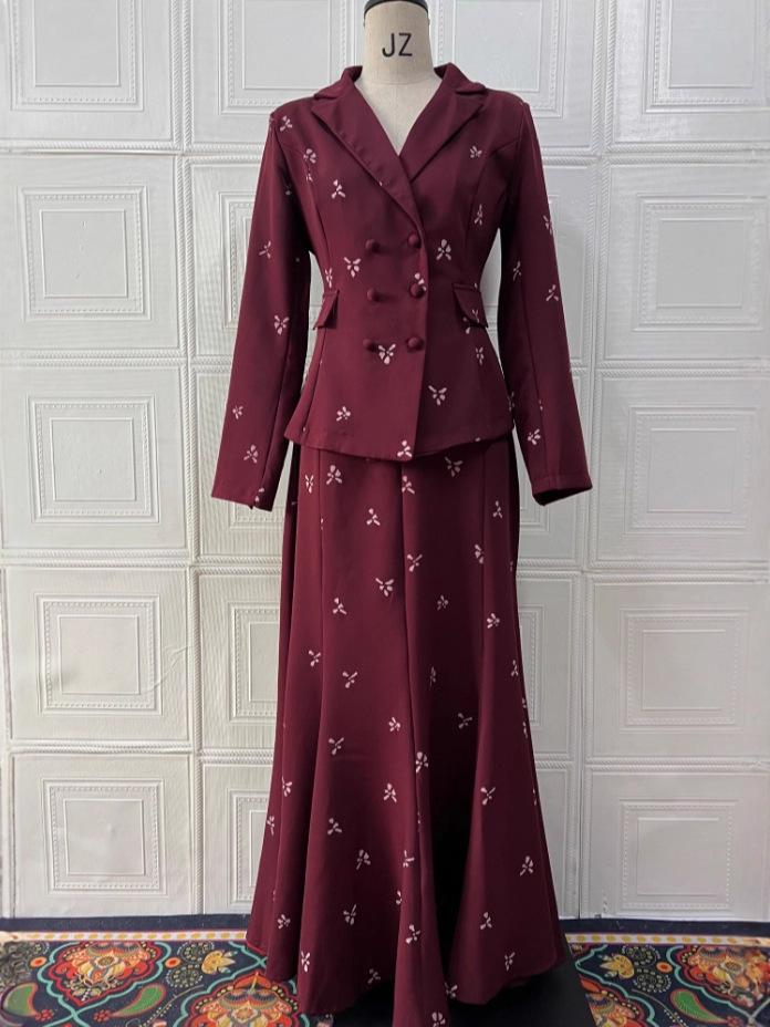 Costum european și american de toamnă 2025, sacou cu fustă midi subțiatoare cu talie înaltă