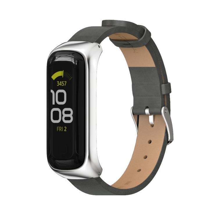 For Samsung Galaxy Fit 2 MIJOBS Metal Case Microfiber Leather Watch Band