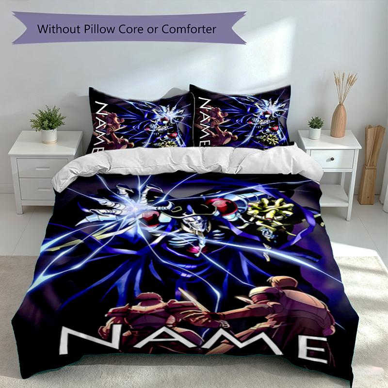3pcs Custom Name Overlord Bedding Set,Includes 1 Duvet Cover and 2 Pillowcases,All-season Bedroom Decor