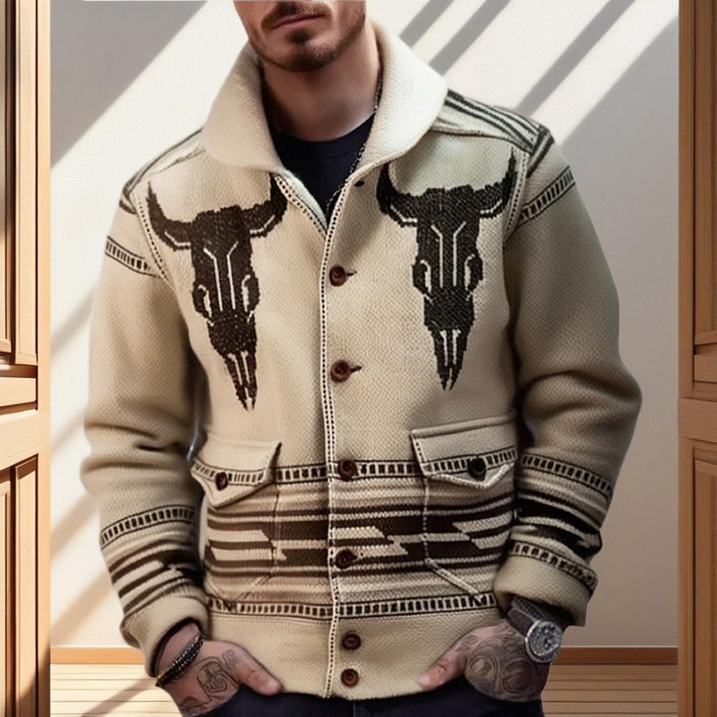 Herre Knappedun Krage Cardigan Jakke Slim Fit Yttertøy Strikket Genser