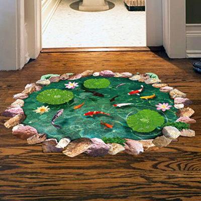 Waterdichte Lotus Vis Print 3D Vloersticker Grond Verwijderbare Stickers Huisdecoratie