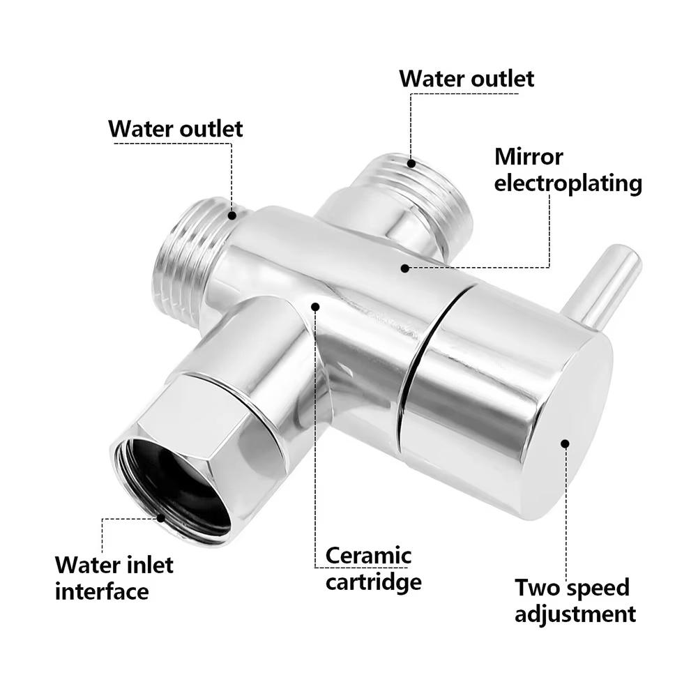 G1/2in 3 Way Diverter Valve T-Adapter Converter For Shower Brass Water Tap Connector Bathroom Faucet Water Separator