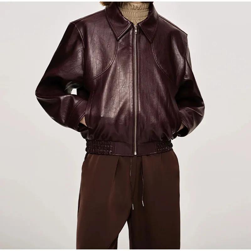 2024 Autumn/Winter European & American Fashion Lapel Tie Long Sleeve Leather Jacket