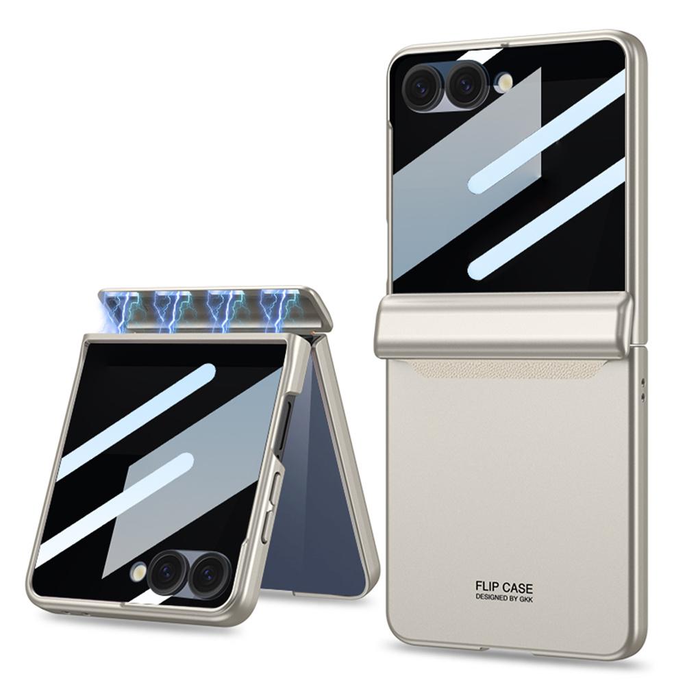 GKK For Samsung Galaxy Z Flip7 5G Case Magnetic Hinge Protection PC Phone Cover with Anti-Spy Tempered Glass Film