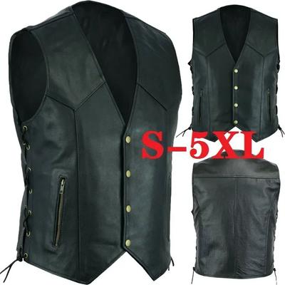 Weste Kunstleder Punk Mode Freizeitjacke Motorradweste Herren Einfarbig Weste Fleet
