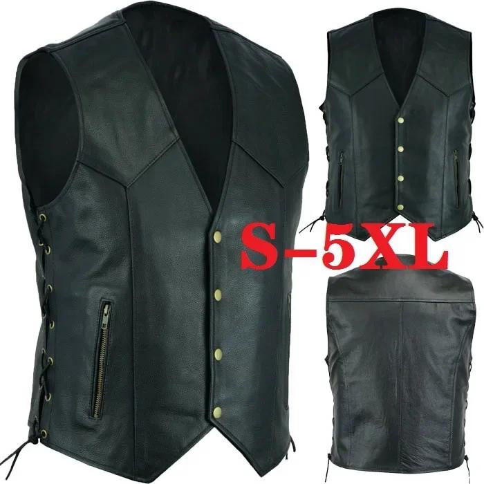 Vest Faux Leather Punk Fashion Casual Coat Motorcycle Vest Men Solid Vest Fleet