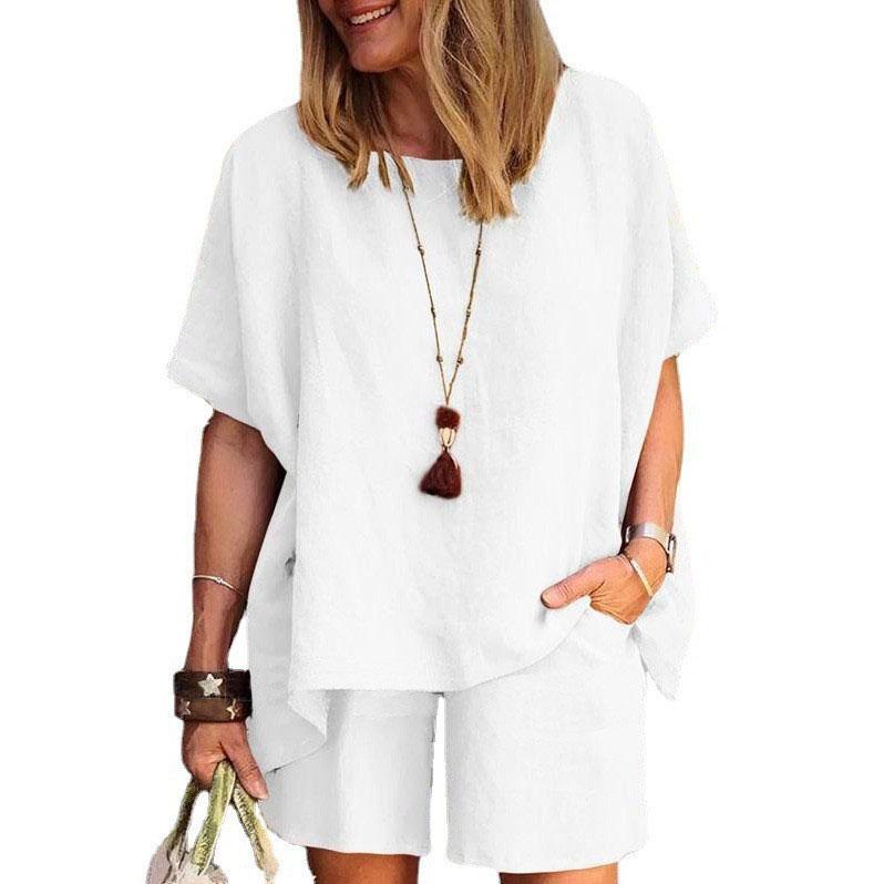 Loose Short Sleeve Two-Piece Set Spring Summer Fashion Elegant Cross-Border Short Pants Outfit Women's Skirt Ensemble