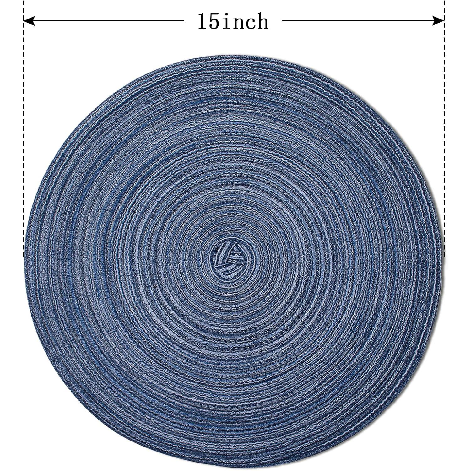 

4/6/8pcs Round Braided Placemats Set Round Table Mats for Dining Tables Natural Woven Heat Resistant Place mats 15 Inch coaster 38cm&4pcs темно-синий