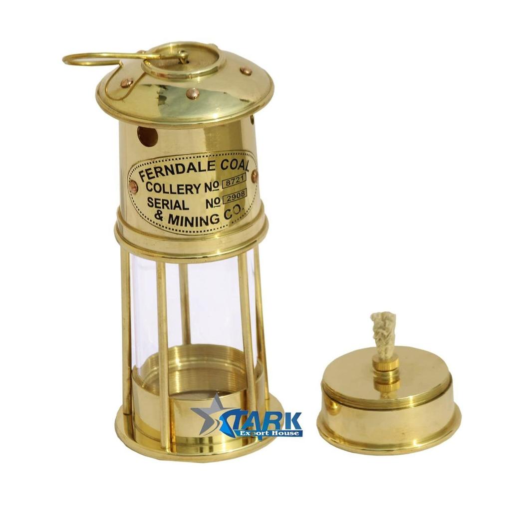 Brass Table Lantern Glass Oil Lamp Home Decoration (7 Inch)