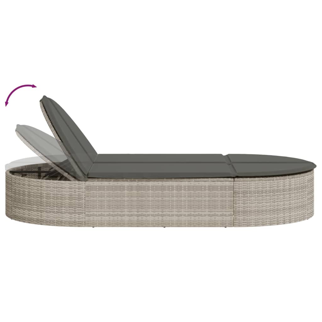 Vidaxl Double Sun Lounger With Cushions, Light Grey, Poly Rattan