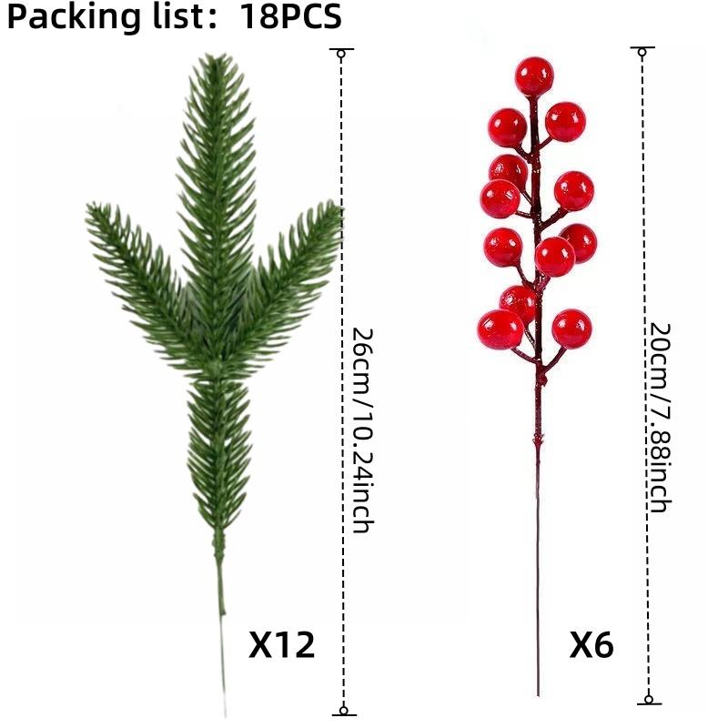 Fake Green Pine Artificial Flowers, Artificial Red Berry Stems, Christmas Pine Needles, DIY Garland Decorations-Home Decor