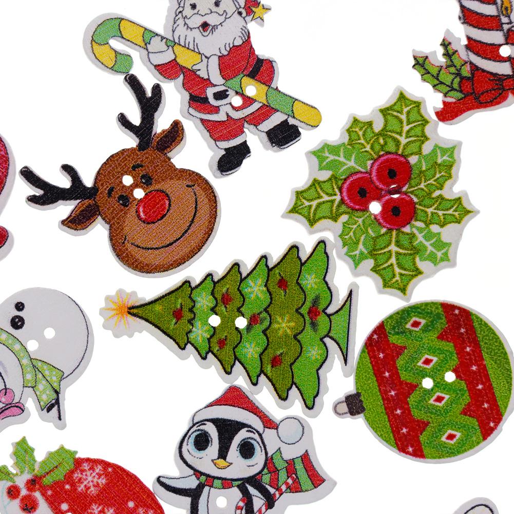 50PCS DIY 2 Holes Wooden Buttons Wood Christmas Decorative Cartoon Handmade Scrapbooking for Craft Supplies Sewing Accessories