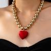 Retro Geo-Bead Necklace with Exaggerated Heart Pendant