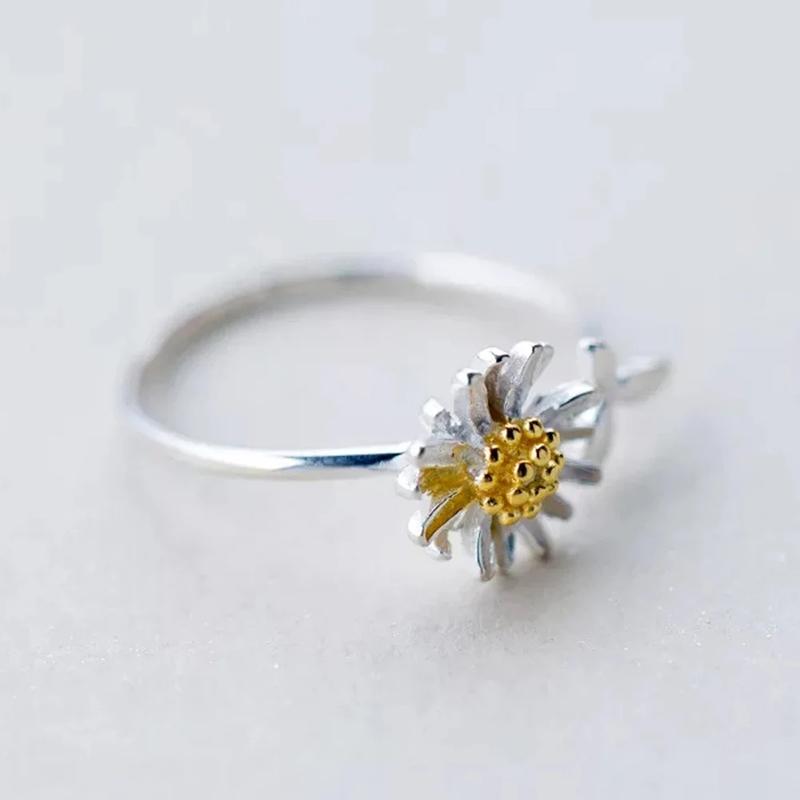 Huitan Sweet Yellow Daisy Flower Opening Ring Fresh Style Gorgeous Finger Accessories for Party Versatile Daily Wearable Jewelry