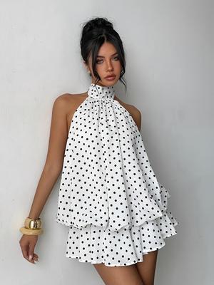 2026 European-American Polka Dot Halter Backless Sexy Puffy Skirt